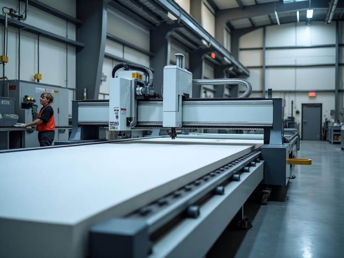 Moderne Schaumstoff-Zuschnitt Maschine in der Produktion